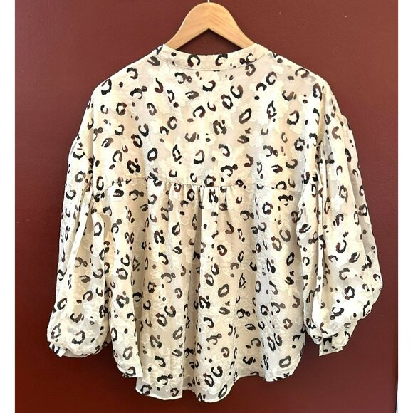 Fate Women's Cream Sheer Leopard Print Fabi Blouse Small Button Up Relaxed NWT - Picture 3 of 6